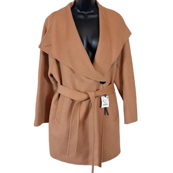 Zara Handmade Camel Beige Waterfall Wool Blend Draped Coat - Picture 1 of 14
